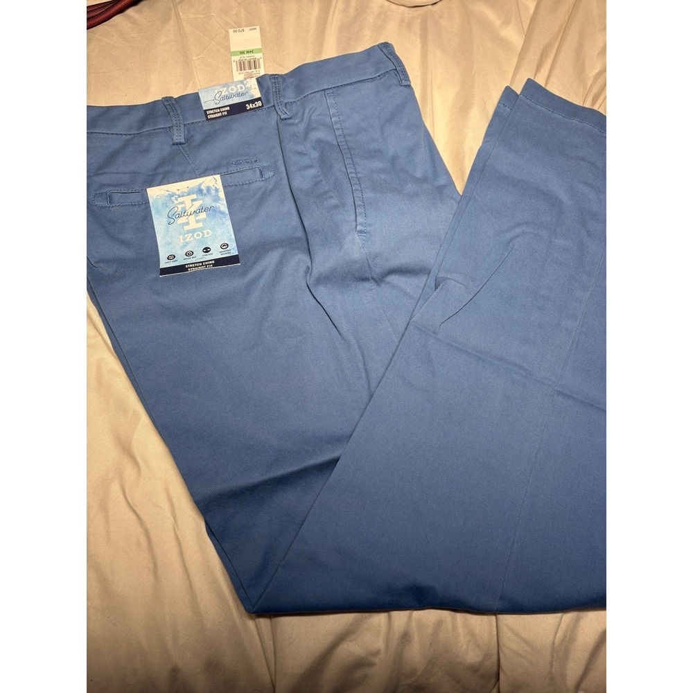 IZOD Saltwater Stretch Chino Pants Men's Straight Fit Blue 34W